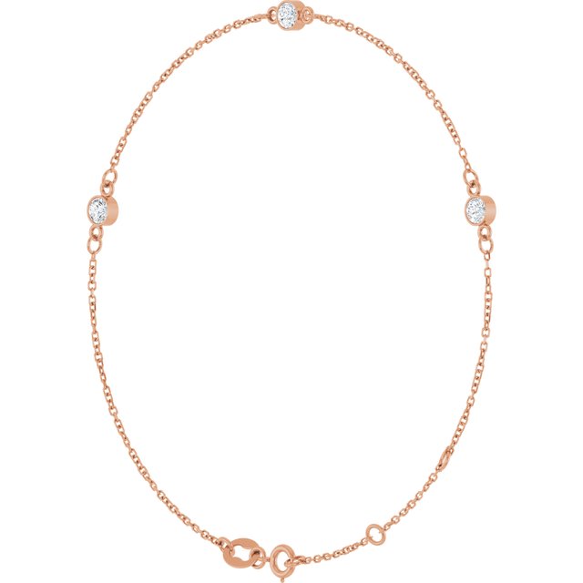 14K Rose 1/3 CTW Lab-Grown Diamond Bezel-Set Three-Stone 6 1/2-7 1/2" Bracelet