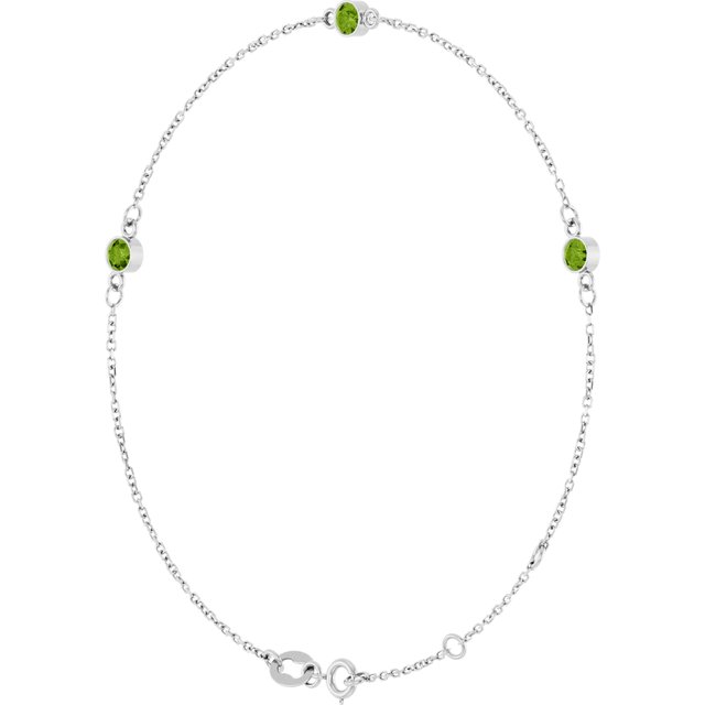 14K White Natural Peridot Bezel-Set Three-Stone 6 1/2-7 1/2" Bracelet