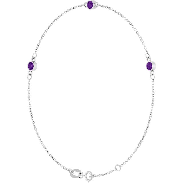 14K White Natural Amethyst Bezel-Set Three-Stone 6 1/2-7 1/2" Bracelet