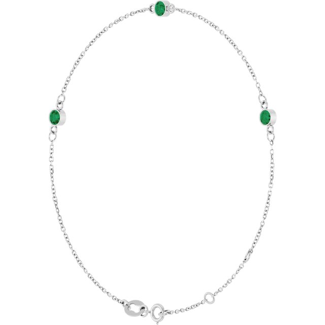 14K White Lab-Grown Emerald Bezel-Set Three-Stone 6 1/2-7 1/2" Bracelet