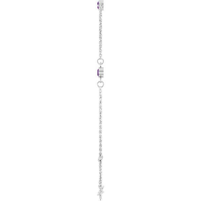 14K White Natural Amethyst Bezel-Set Three-Stone 6 1/2-7 1/2" Bracelet