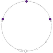 14K White Natural Amethyst Bezel-Set Three-Stone 6 1/2-7 1/2" Bracelet