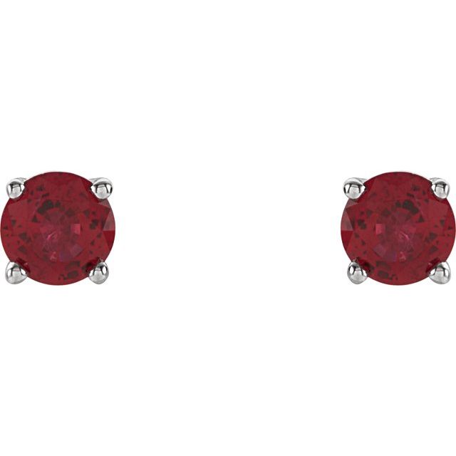 Sterling Silver 4 mm Lab-Grown Ruby Stud Earrings