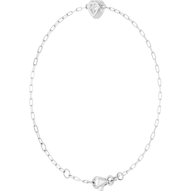 Sterling Silver 1/5 CT Natural Diamond Heart 6 1/2-7 1/2" Bracelet