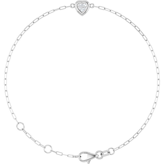 Sterling Silver 1/5 CT Natural Diamond Heart 6 1/2-7 1/2" Bracelet