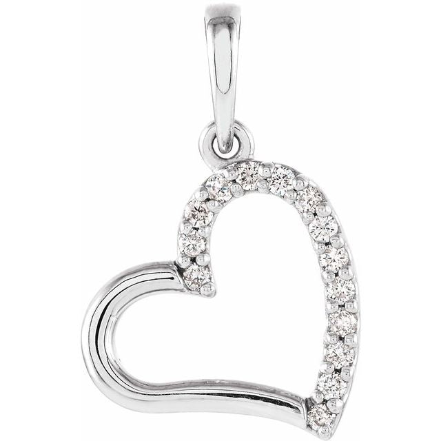 14K White .07 CTW Natural Diamond Heart Pendant