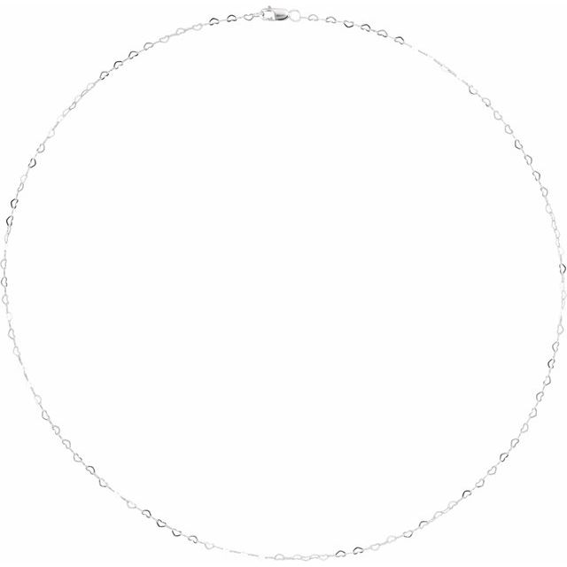14K White 1.9 mm Heart 18" Chain