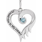 Sterling Silver Natural Aquamarine & Engraved I'll Hold You In My Heart Pendant