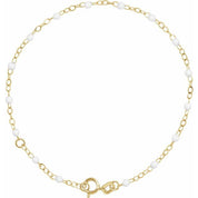 14K Yellow 2 mm Adjustable White Enamel Bead 6-7" Chain