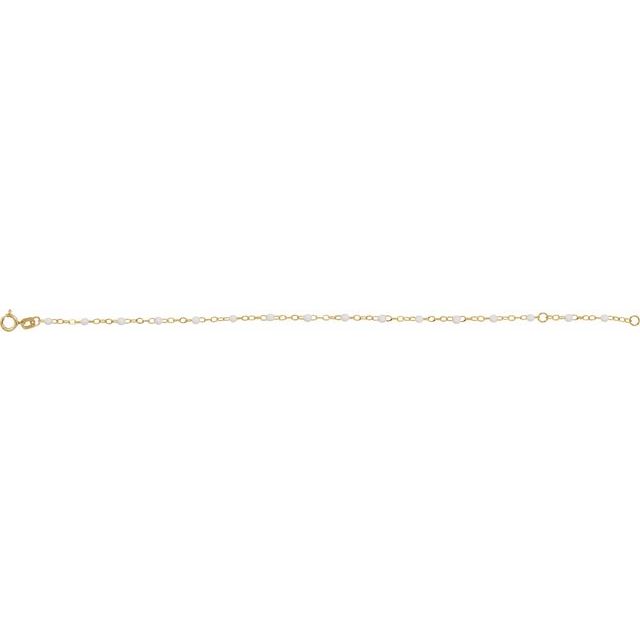 14K Yellow 2 mm Adjustable White Enamel Bead 6-7" Chain