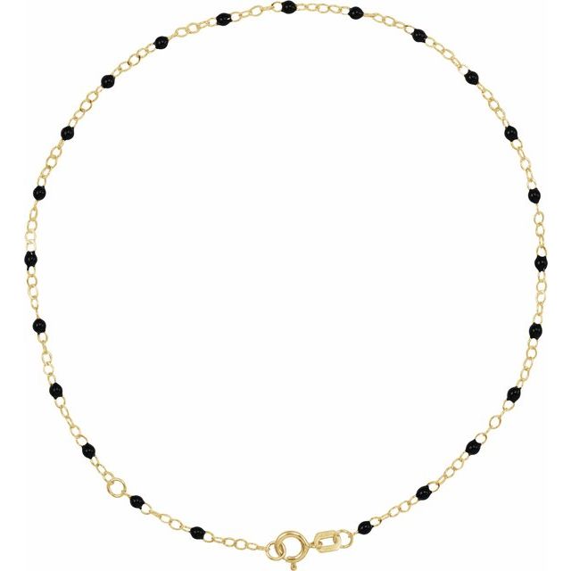 14K Yellow 2 mm Adjustable Black Enamel Bead 9-10" Chain