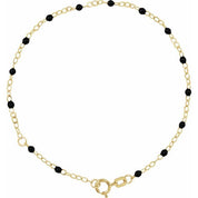 14K Yellow 2 mm Adjustable Black Enamel Bead 6-7" Chain