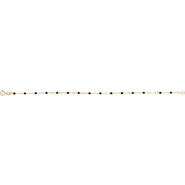 14K Yellow 2 mm Adjustable Black Enamel Bead 6-7" Chain