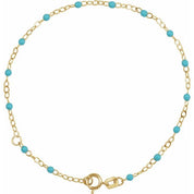 14K Yellow 2 mm Adjustable Turquoise Enamel Bead 6-7" Chain