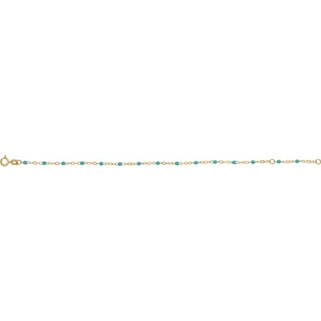 14K Yellow 2 mm Adjustable Turquoise Enamel Bead 6-7" Chain