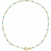 14K Yellow 2 mm Adjustable Turquoise Enamel Bead 9-10" Chain