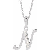 14K White 1/10 CTW Natural Diamond Initial N 18" Necklace