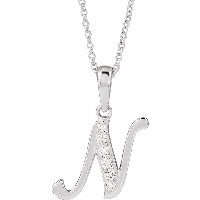 14K White 1/10 CTW Natural Diamond Initial N 18" Necklace
