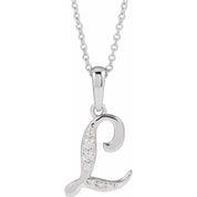14K White 1/10 CTW Natural Diamond Initial L 18" Necklace