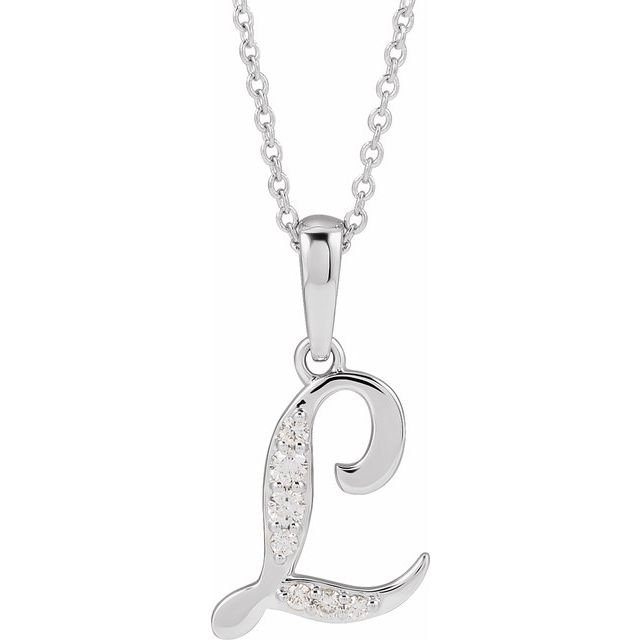 14K White 1/10 CTW Natural Diamond Initial L 18" Necklace