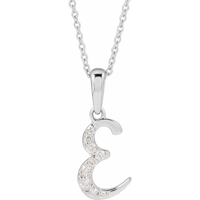 14K White 1/10 CTW Natural Diamond Initial E 18" Necklace
