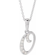 14K White 1/10 CTW Natural Diamond Initial O 18" Necklace