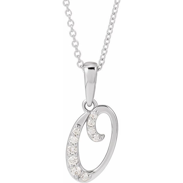 14K White 1/10 CTW Natural Diamond Initial O 18" Necklace