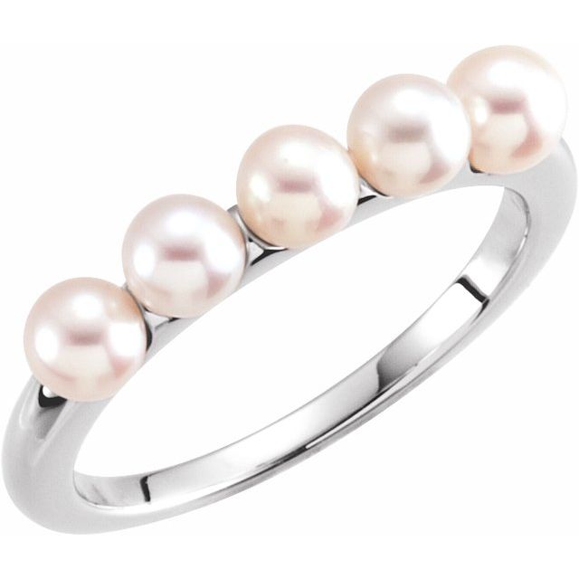 14K White Cultured Freshwater Pearl Ring - Elegant 3-Stone Design