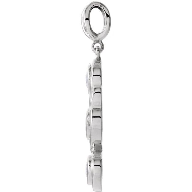 14K White 3/8 CTW Natural Diamond Bezel-Set Three-Stone Pendant