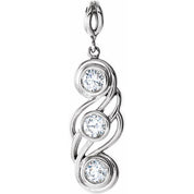 14K White 3/8 CTW Natural Diamond Bezel-Set Three-Stone Pendant