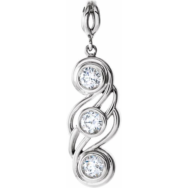 14K White 3/8 CTW Natural Diamond Bezel-Set Three-Stone Pendant