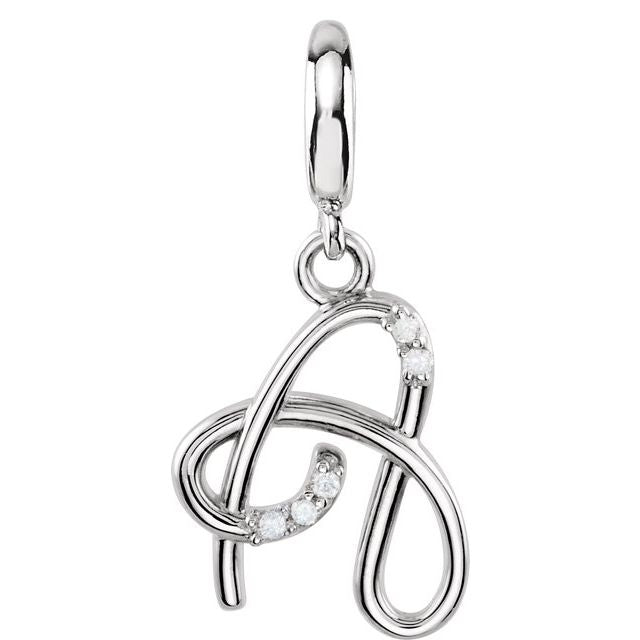 Sterling Silver Script Initial A .03 CTW Diamond Charm