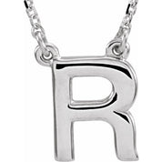 Sterling Silver Block Initial R 16" Necklace
