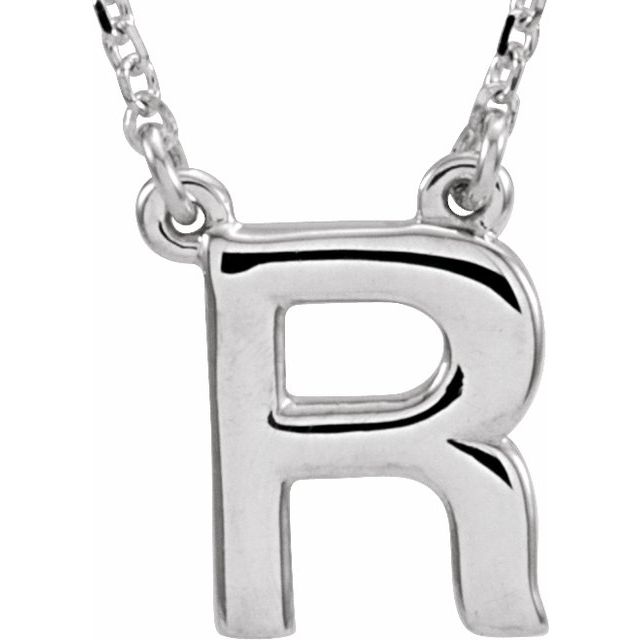 Sterling Silver Block Initial R 16" Necklace