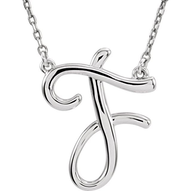 Sterling Silver Script Initial F 16" Necklace