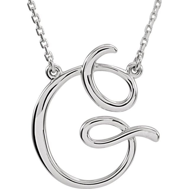 Sterling Silver Script Initial G 16" Necklace