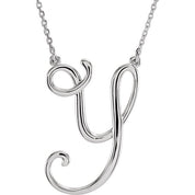 Sterling Silver Script Initial Y 16" Necklace