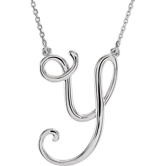 Sterling Silver Script Initial Y 16" Necklace