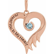 14K Rose Natural Aquamarine & Engraved I'll Hold You In My Heart Pendant