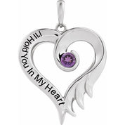 Sterling Silver Natural Amethyst & Engraved I'll Hold You In My Heart Pendant