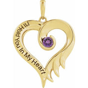 14K Yellow Natural Amethyst & Engraved I'll Hold You In My Heart Pendant