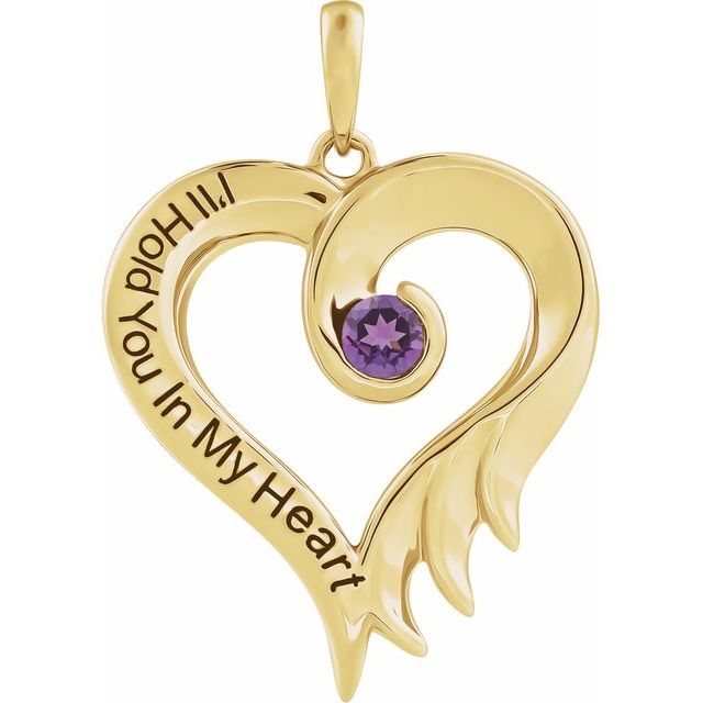 14K Yellow Natural Amethyst & Engraved I'll Hold You In My Heart Pendant