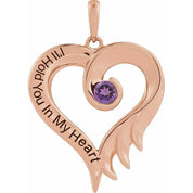 14K Rose Natural Amethyst & Engraved I'll Hold You In My Heart Pendant