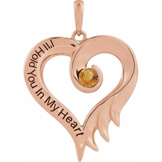 14K Rose Natural Citrine & Engraved I'll Hold You In My Heart Pendant