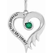 Sterling Silver Lab-Grown Emerald & Engraved I'll Hold You In My Heart Pendant