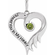 Sterling Silver Natural Peridot & Engraved I'll Hold You In My Heart Pendant
