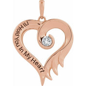 14K Rose Lab-Grown White Sapphire & Engraved I'll Hold You In My Heart Pendant