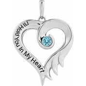 Sterling Silver Natural Blue Topaz & Engraved I'll Hold You In My Heart Pendant