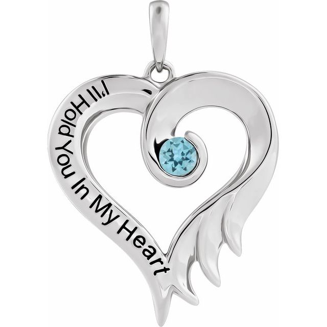 Sterling Silver Natural Blue Topaz & Engraved I'll Hold You In My Heart Pendant