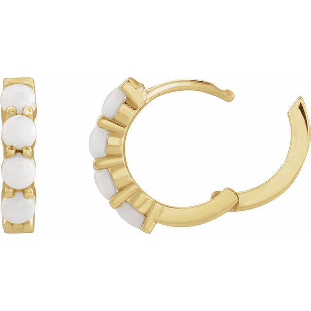 14K Yellow Natural White Opal Cabochon 14.7 mm Huggie Hoop Earring